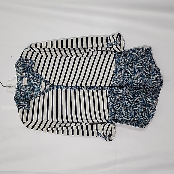 Anthropologie Tops - Anthropologie Postmark Paisley Striped Button Down Roll Up Blouse Size M